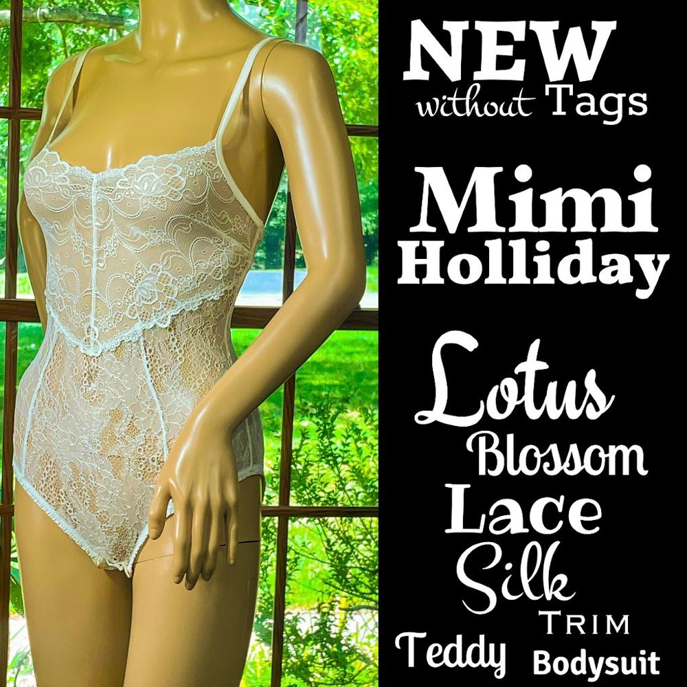 ▪️NWOT▪️MIMI HOLLIDAY▪️Lotus Blossom Floral Lace Silk Satin Trim Teddy Bodysuit